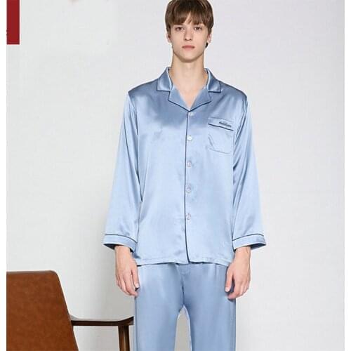 19mm 100% silk pajama for men PLus size Designer male Pants Printed Silk pajamas Setnoble Luxury two-piece suit pyjamas