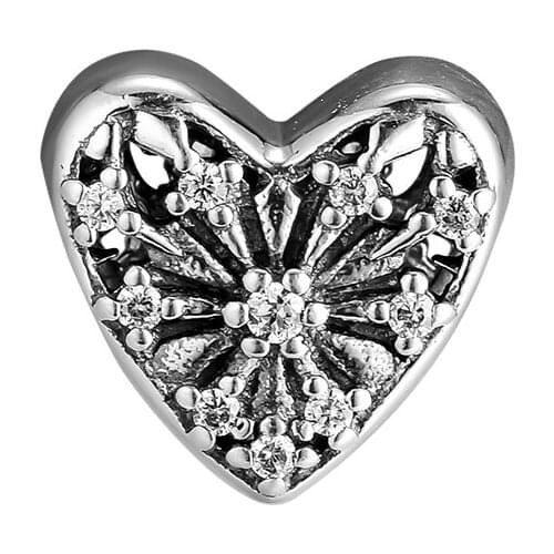 Fits for Pandora Charms Bracelets Heart of Winter Beads with Clear CZ 100% 925 Sterling-Silver-Jewelry Free Shipping
