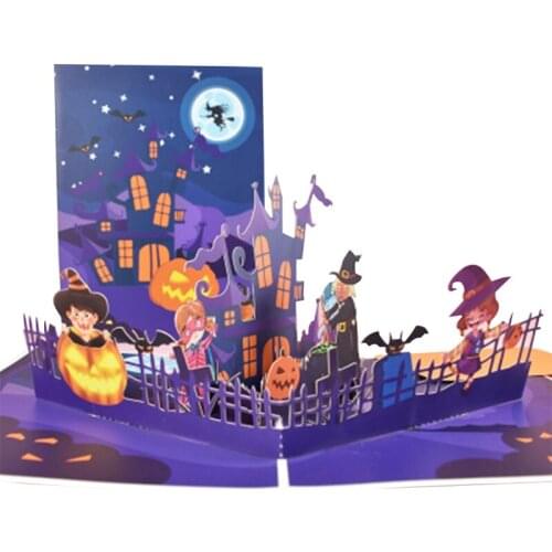 3D Pop-Up Halloween Greeting Card Funny Pumpkin Bat Postcard with Envelope Hallows' Day Gift