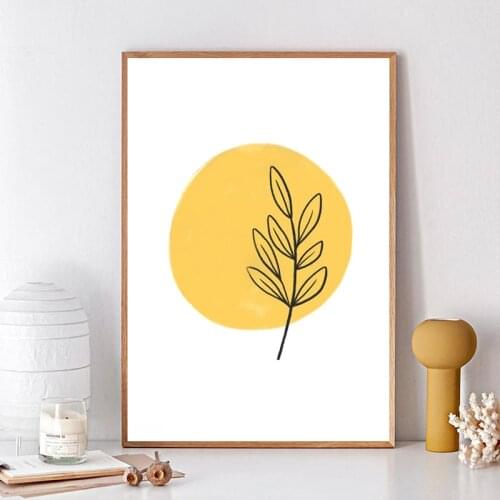Leaf Botanical Prints Nature Wall Art Picture Mustard and Grey Abstract Painting Mid Century Poster Living Room Wall Decoration