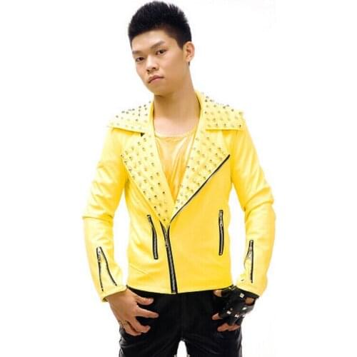S-xxxl 2020 New Mens Slim Hip-hop Punk Personalized Rivet Leather Jacket Coat Fashion Outerwear Ds Singer Costumes