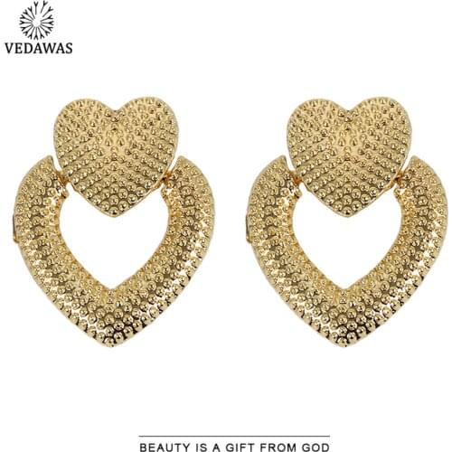 Vedawas Korean Double Heart Stud Earring for Women Wedding Boho Geometric Pendant Statement Earring Party Bridal Gifts Wholesale