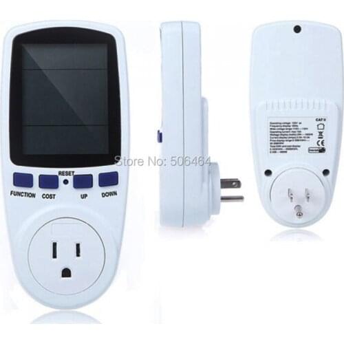 US Plug Power Energy Watt Voltage Amp Meter LCD Monitor Overload Display