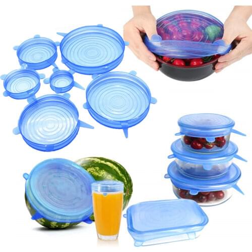 4/6Pcs/lot Silicone Stretch Lids Universal Food Taper Bowl Pot Lid Food Wrap Cover Sealed Silicone Cover for Kitchen Cookware