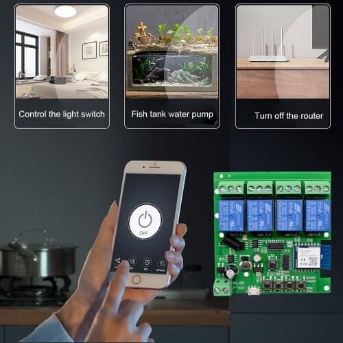 Wifi wireless Switch Smart Module,1CH/4CH DC5V 12V 32V 220V,Inching Self-locking,RF 433,NO,NC,COM.10A Relay, Tuya APP Control