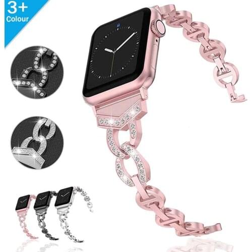 Women Luxury Stainless Steel Strap Replacement Strapfor Apple Watch Series 3 4 5 6 SE 44mm 40mm Diamond Band for IWatch 42/38mm