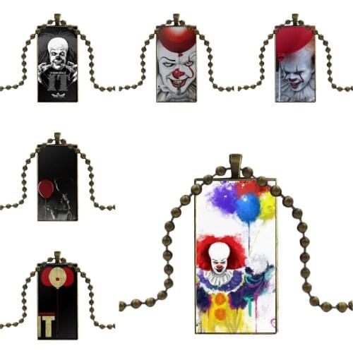 Stephen King 'S Pagliaccio Horror For Unisex Glass Cabochon Choker Pendant Rectangle Necklace Bronze Color Jewelry