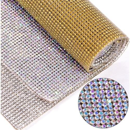 24*40cm 2mm Glass Hotfix Rhinestones Trim Chain Flatback Mesh Bending Trimming Hofix Rhinestone Strass for DIY Dress B1302