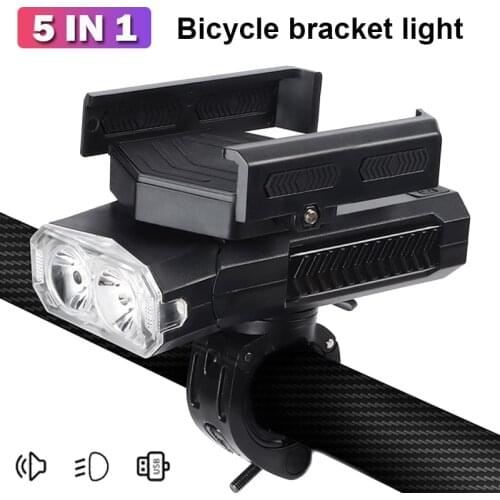 Multifunction 5 in 1 Bicycle Light Solar Power USB Recharegable Bike Light 4000/2000mAh Power Bank Cycling Phone Holder Horn