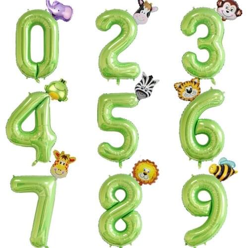 2pcs 40inch Number Balloons Green Foil Number Ballon Jungle Safari Party Animal Helium Balloon Kids Birthday Baby Shower Decor
