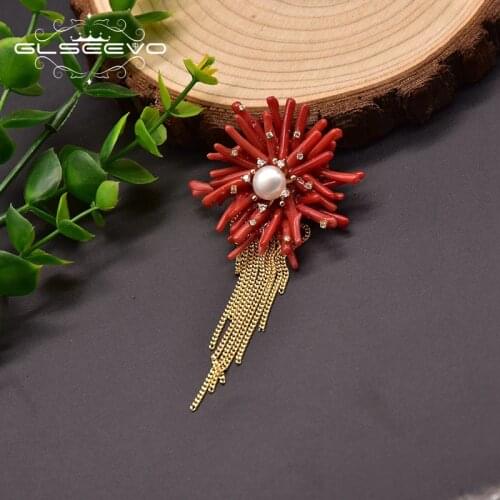 GLSEEVO Original Handmade Natural Freshwater Baroque Pearl Brooch For Woman Wedding Gift Coral Flower Luxury Jewelry GO0372