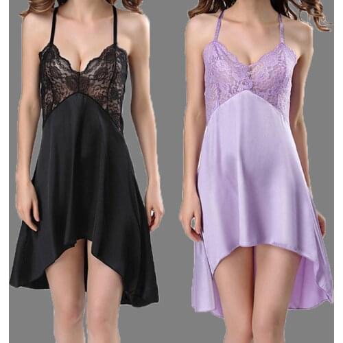 Women Nightdress Sexy Lingerie Silk Nightgown Night Suit Dress Lace Sleepwear Homewear Babydoll Nightie Satin Nightgowns#W