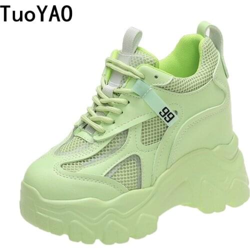 Women Chunky Sneakers Breathable Mesh Casual Shoes 10cm Wedge Heels Platform Shoes Autumn Chaussures Femme Sports Dad Shoes 2021
