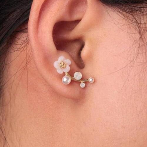 Korean Hot Earrings Fashion Jewelry Imitation Pearl Shell Flower Leaves Branches Gift Earrings For Women Stud Earrings Brincos