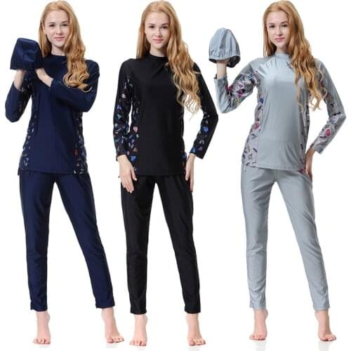 Women Large Size Printed Floral Full Cover Muslim Swimwear Women Islamic Conservative Swimsuit Hijab Beachwear Bathing Sui