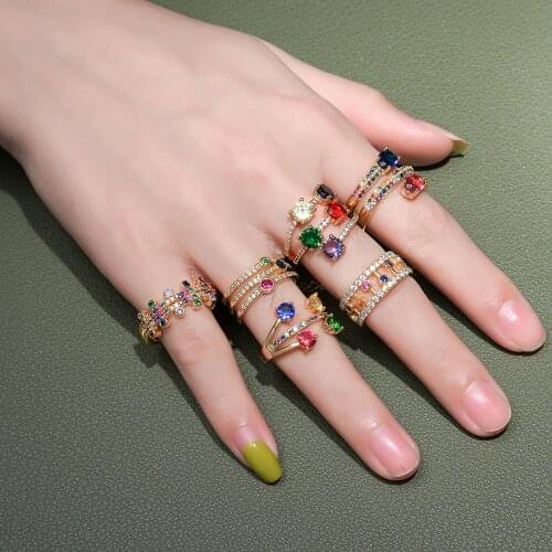 Color Lady Ring Crown Rainbow Wedding Engagement Ring Inlay Colored Rhinestone Party Gifts Charming Couple Jewelry Accessories