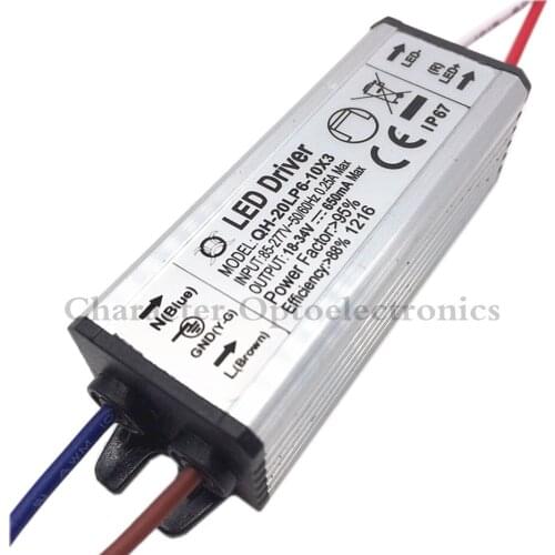 10pcs/lot 6-10x3w 20W LED Driver DC18-34v 650mA Power Supply Waterproof IP67 Constant Current Driver For FloodLight