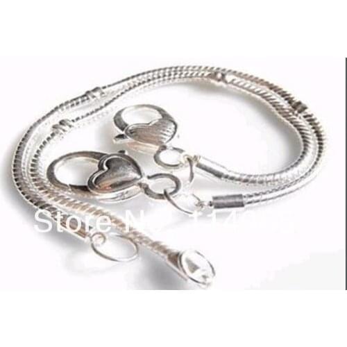 Silver plated biagi Chamilia Italian charm bracelet fit beads heart lobster clasp 18cm -22cm 100pcs