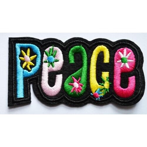 Peace hippie boho retro hippy little flowers embroidered applique iron on patch (Size is about 9.5 * 4.6 cm)