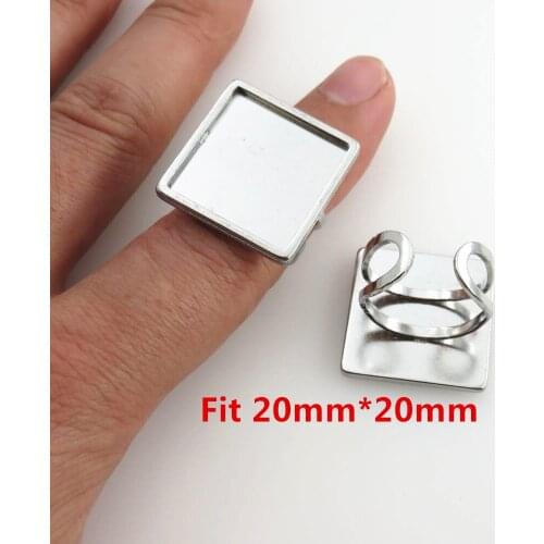 20mm Big Square Cabochon Ring Setting Stainless Steel Blank Ring Bezel Trays DIY Jewelry