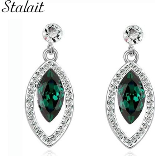 2017 new 100% summer shine design fashion brand 18KGP Austrian Crystal water drop horse eye Earrings Angel Eyes jewelry 80224