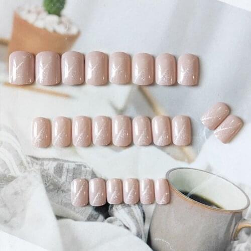 24pcs Nude Pink Nail Patch Square Head Glue Type Removable Short Paragraph Fashion Manicure Save Time False Nail Patch