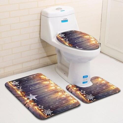 Christmas Toilet seat Cover 3pcs Set Bathroom Mat Home Absorbent Door mats washroom Decoration Carpet Printing Flannel Rug
