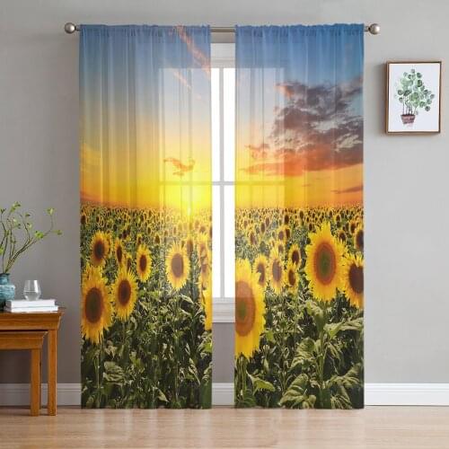 Sunflowers Bloom Garden Flower Curtain Window Tulle For Living Room Bedroom Kitchen Chiffon Sheer Window Treatment Decorations