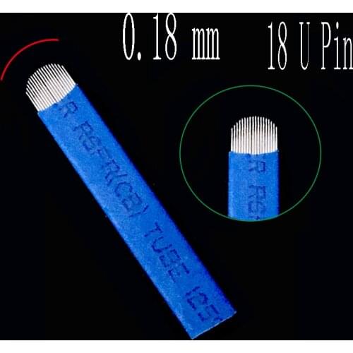Microblading Needles 0.18mm U 18 Blue Lamina Tebori 18 Pin for Permanent Makeup Tattoo Blade Eyebrow Manual Pen 3d Embroidery