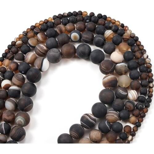 Natural Stone Matte Coffee Stripe Agates Beads Natural Brown Loose Spacer Beads for Jewelry Making Bracelet Findings