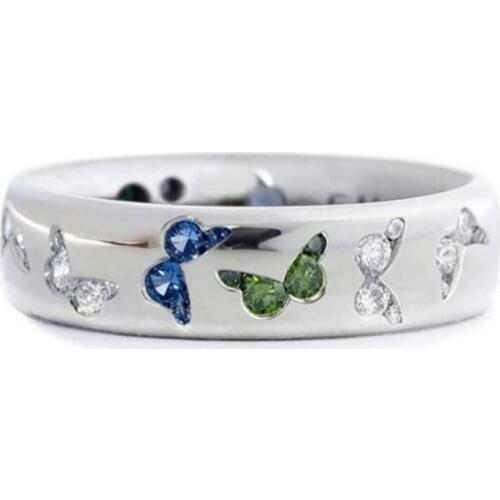 6 Colors Colorful Zircon Butterfly Ring Size 6 7 8 9 10 11 Beautiful Women Jewelry Wedding Ring Anniversary Gift