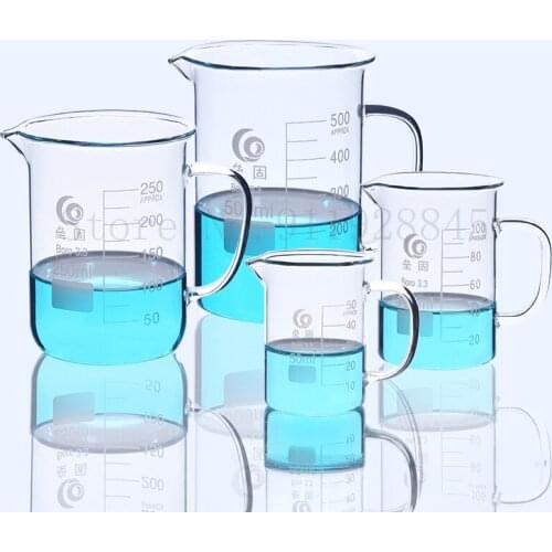 Lab High Borosilicate GlassGlass Beaker with Handle Scale Measuring Cup Laboratory Equipment