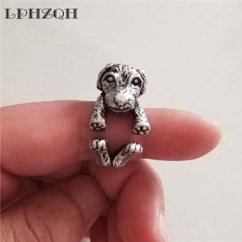 LPHZQH Fashion Retro Rings Adjustable Ring Cute 3D Poodle Dog Ring For Women Men Jewellery Christmas Gift Punk Antique