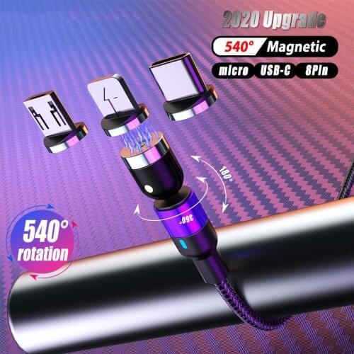 540 Degree Rotating Magnetic Charger Micro USB Type C Phone Wire For iPhone 11 Pro XS Max Samsung Xiaomi Charging USB Data Cord
