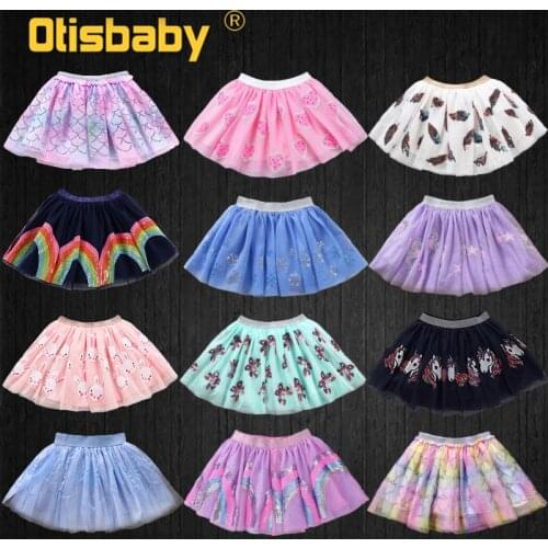 Fashion Girl Print Butterfly Unicorn Tutu Tulle Skirt for Girls Rainbow Sequin Skirts Kids Dance Voile Tutus Girl Shiny Skirt Tu