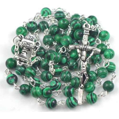 Fashion green peak quality bead catholic rosary necklace