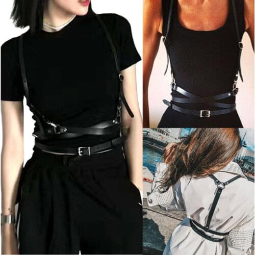 Fashion Clothing Accessories Women Black Goth Faux Leather Cage Vest Chest Sculpting Body Harness Strap Waist Belt Cincher