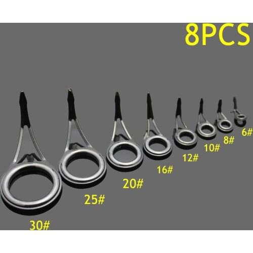 8 Pcs Repair Kit Set Ceramic Fishing Rod Guide Tip Top Ring Circle Pole Repair Set Kit DIY Eye Line Rings Carbon Steel Frame