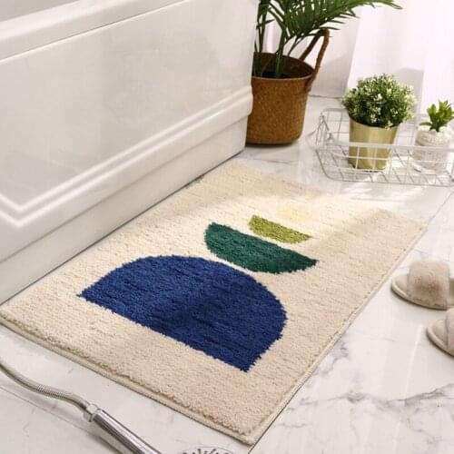 Non-slip Bath Mat Flocking Absorbent Bedroom Hallway Entrance Doormat Nordic Geometric Pattern Bathroom Foot Pad Home Decor Mats