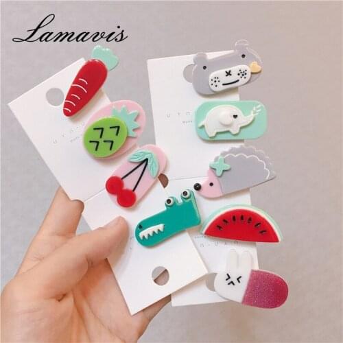 2020 New Hairpin Korean Version Cute Cartoon Duck Watermelon Pattern Color Hairpin Bangs Clip Simple Headdress Net Red Girl Hear