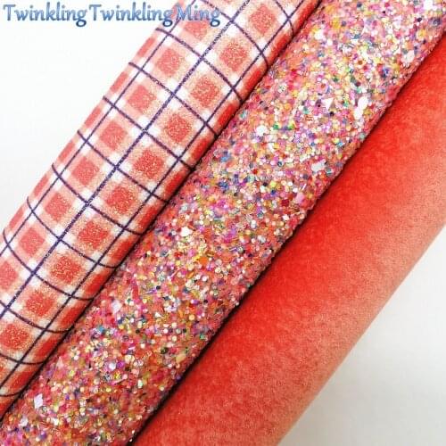 ORANGE Glitter Fabirc,Velvet Faux Leather Fabric, Tartan Synthetic Leather Fabric Sheets For Bow A4 21x29CM Twinkling Ming XM609
