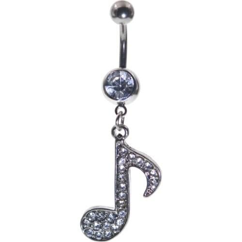 Prevalent Music Note Navel Piercing Ombligo, White Crystal Belly Button Rings Summer Body Piercing Nombril Pircing Jewelry