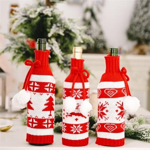 Christmas Wine Bottle Cover Merry Christmas Decoration for Home 2020 Natal Noel Christmas Table Party Gift Bag New Year 2021