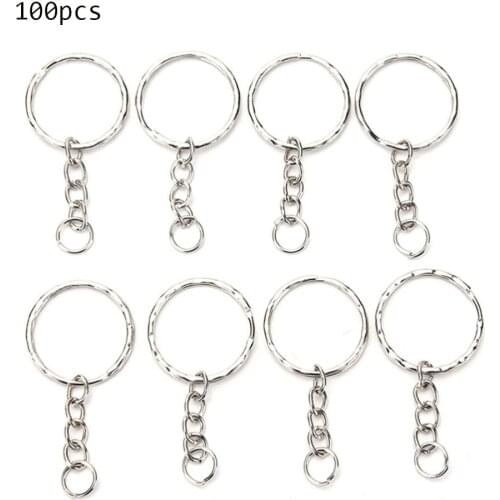 50/100 Pcs/Set Silvery Key Chains Stainless Alloy Circle DIY 25mm Keyrings Jewelry Keychain Key Ring