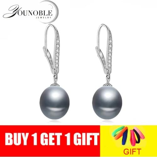 Freshwater gray pearl earrings for women,wedding 925 sterling silver jewelry black natural pearl earrings anniversary gift