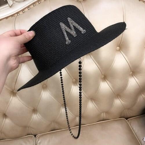 Fibonacci Sun Hats Women Fashion Straw Hat European Punk Chain Novelty Flat Top Hat Street Wild Trend Letter Wide Brim Beach Cap