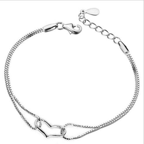 TJP Trendy 925 Silver Box Chain Bracelets Anklets Fashion Heart Girl Engagement Party Accessories Fashion Lady Wedding Bijou Hot