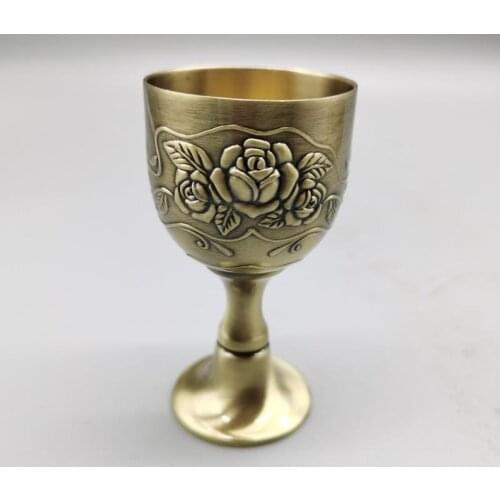 Decoration Handwork Tibet Bass Copper Carved Flower Inlay Bead Goblet Ornament Home Decoration Gift rose Wine Glass