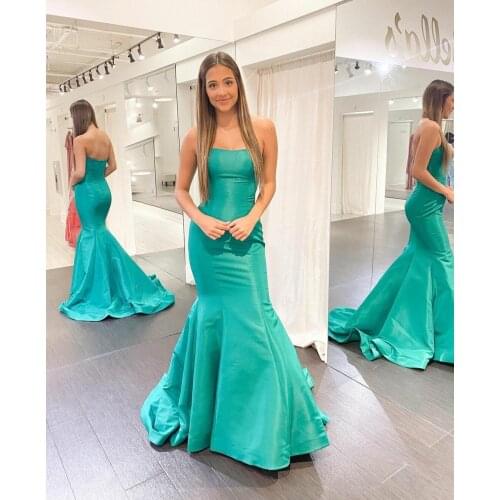 Vintage Long Green Strapless Evening Dresses Sleeveless Mermaid Corset Back Satin Abendkleider Robes De Soirée for Women