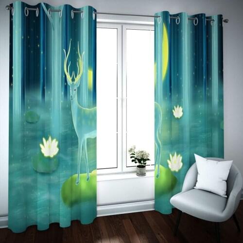 Creative DIY High Blackout Curtains with Shade Cloth Deer Digital Printed Fabric Curtain for Home Living Room Window Decoration
